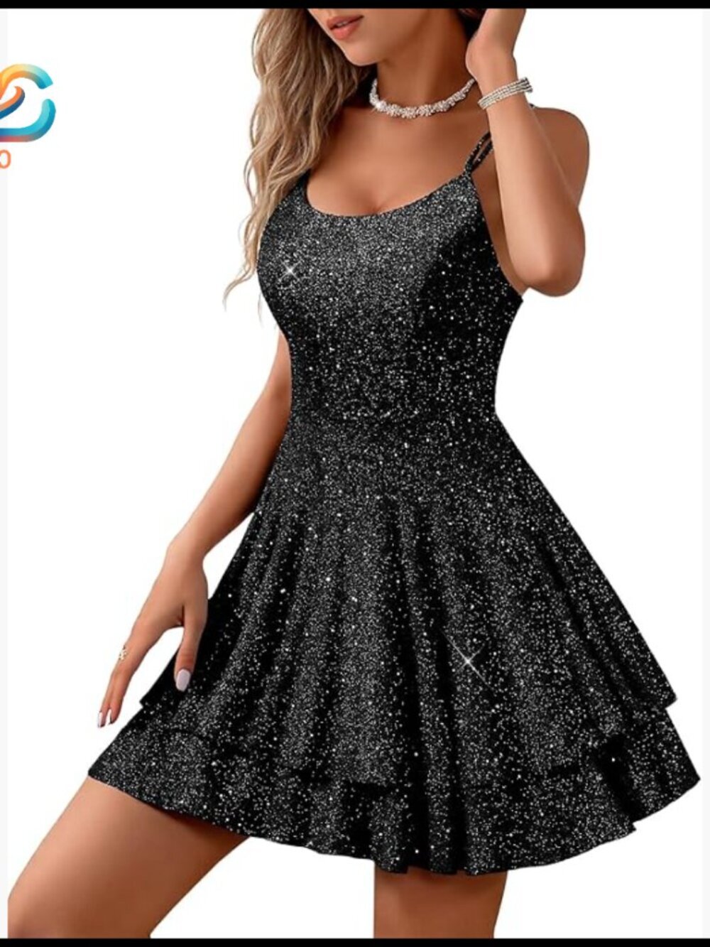 Sparkly Backless Cocktail Dress with Spaghetti Straps and Ruffle Hem
